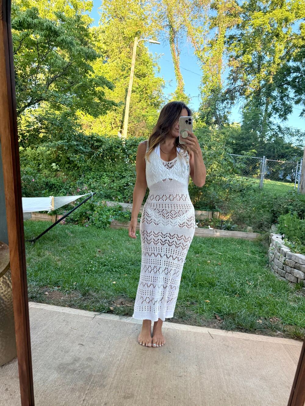 SNDYS Open-Knit Maxi Dress crochet cream